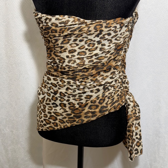 Redemption Leopard Print Strapless Bustier Top Bow Detail Made in Italy - Picture 2 of 12